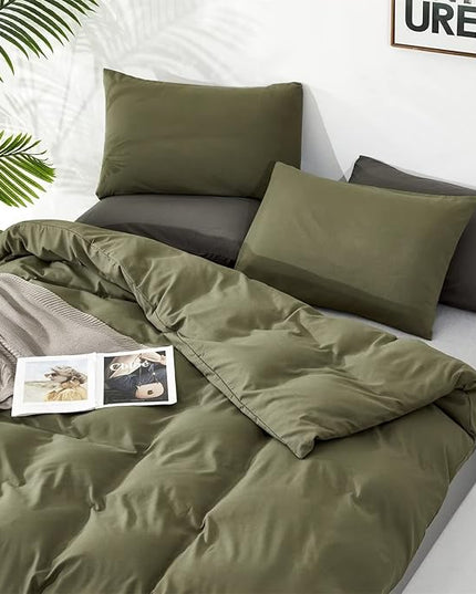 Houseri Army Green California King Size Comforter Set Olive Green Bedding Sets Cal King Men Women Solid Dark Green Comforters Comfy Soft Military Green Bed Comforter Quilt Cal King