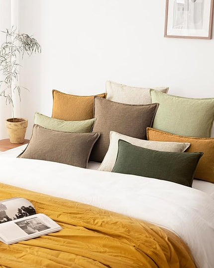 Foindtower Pack of 2, Decorative Linen Solid Throw Pillow Covers Soft Accent Cushion Case Boho Farmhouse Pillowcase for Chair Couch Sofa Bedroom Living Room Home Decor 16 x 16 Inch Light Sage Green