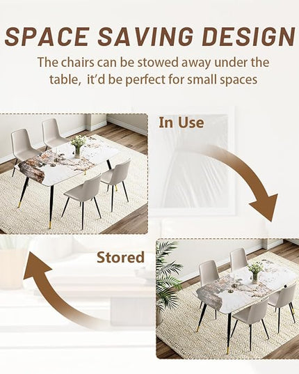Modern Dining Table Set for 4, 62'' Sintered Stone Dining Table with 4 Chairs, Easy to Assemble