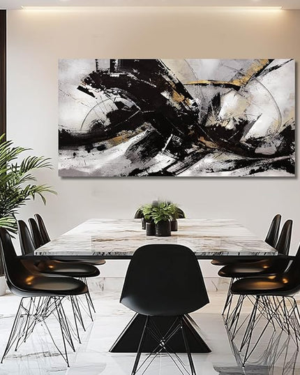Black Art Abstract Wall Pictures Canvas Wall Art Grey Wall Decor Vintage Artwork Poster Prints Art for Office Hotel 24"x48"