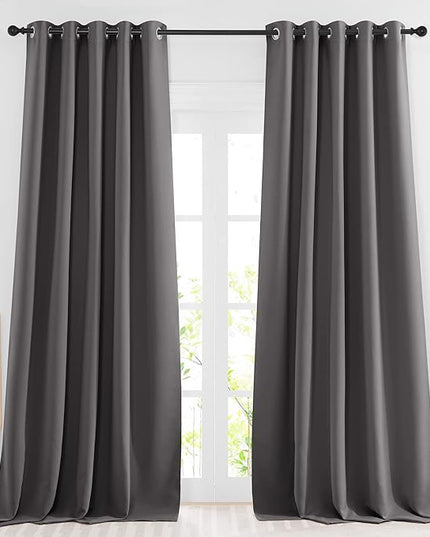 NICETOWN Bedroom Blackout 102 inch Curtains for Sliding Glass Door - Grommet Thermal Insulated Solid Luxury Window Treatments Sound Reducing for Living Room (W66 x L102, Grey, Set of 2)
