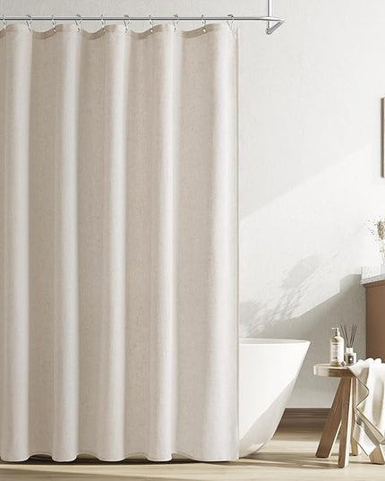 Naturoom Oatmeal Linen Shower Curtain, Cloth Textured Fabric Shower Curtain Set with Hooks, Simple Elegant Modern Farmhouse Country Ultra Thick Bath Curtains for Bathroom,Water Repellent,72x96