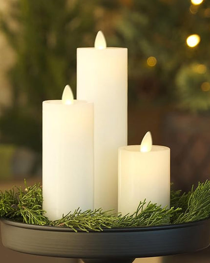 Luminara Classic Slim Flameless LED Candle, White 2" x 7.9", Battery Operated Moving Flame Pillar w/Timer, Safe Realistic Wax Candle, Home Decor