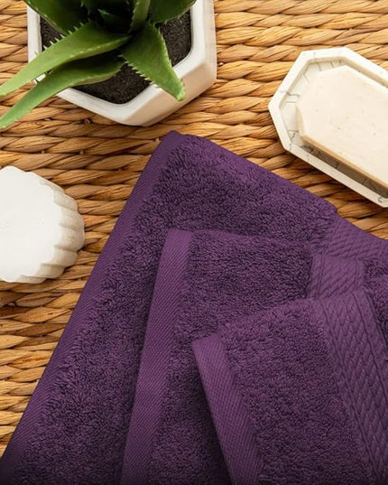 Superior Egyptian Cotton Pile 3 Piece Towel Set, Includes 1 Bath, 1 Hand, 1 Face Towel/Washcloth, Ultra Soft Luxury Towels, Thick Plush Essentials, Guest Bath, Spa, Hotel Bathroom, Plum