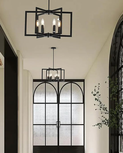 6-Light Black Chandelier, Modern Geometric Dining Room Light Fixture, 21 Inch Industrial Metal Chandelier for Farmhouse Living Room Entryway Kitchen