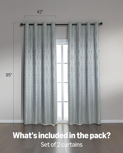 Amazon Basics Jacquard 2-Piece 100% Blackout Curtains, Living Room and Bedroom Drapes, Thermal Insulated Window Treatment, 42"x95", Light Grey
