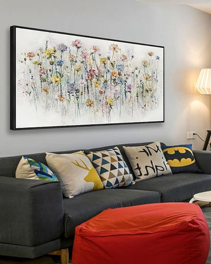 LKY ART Wall Art Canvas Prints Watercolor Wildflowers Canvas Wall Art for Living Room Bedroom Bathroom Kitchen Office Bar Dining Room Ready to Hang 20W x 40L inches Framed