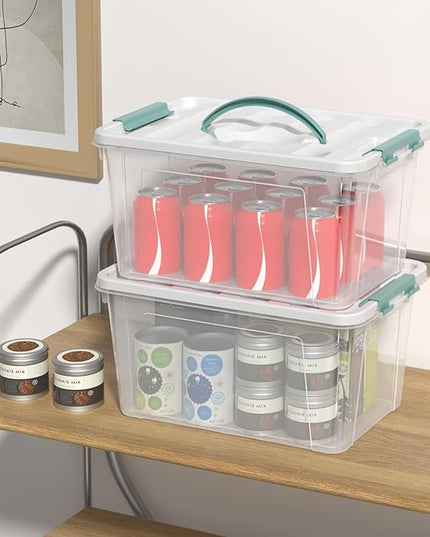 Jekiyo 14 Quart Clear Storage Box with Handle, Plastic Latching Bins with Lids, 4 Packs