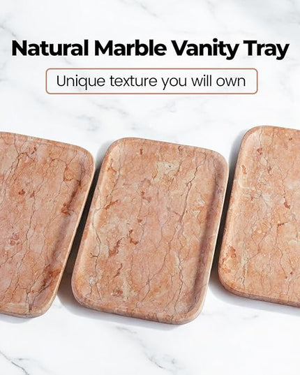 Marble Vanity Tray, Bathroom Tray for Countertop, Decoration Dresser Organizer, Perfume, Jewelry Holder, Red Stone Serving for Kitchen Sink Storage(Spring Rose)