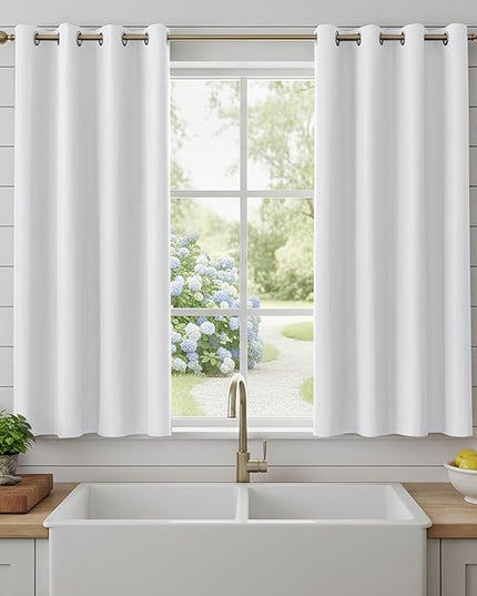 BONZER 100% Blackout Curtains 4 Panels - 54 x 54 Inch Thermal Insulated Full Light Blocking Drapes for Small Window, Single Layer Grommet Curtain with Black Laminated Backing for Bedroom, Pure White