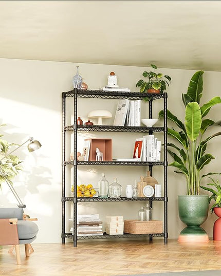 IZEUK 1750 LBS Garage Shelving Wide Storage Shelves Metal Shelves Heavy Duty Adjustable Utility Shelf Rack (Black, 5 Tier, 15.7" D x 45.3" W x 70.9" H)