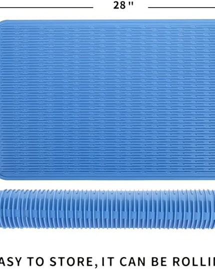 Silicone Dish Drying Mat for Multiple Usage,Easy clean,Eco-friendly,Heat-resistant Silicone Mat for Kitchen Counter or Sink,Refrigerator or Drawer Liner Lichen BlueL 3XL 28 inches x 18 inches