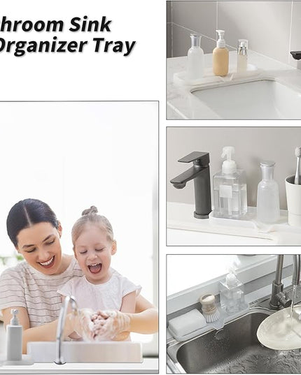 Silicone Bathroom Soap Dishes with Drain Spout-Bathroom and Kitchen Sink Organizer,Sponge Holder,Dish Soap Tray,Perfect for Dispenser,Scrubber,Bottle,Cup on Sink or Counter-Translucent 12"×4"