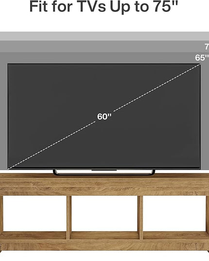 Tribesigns 63" TV Stand for TVs Up to 75 Inches, Farmhouse Entertainment Center with Open Storage, Media Console for Living Room, Oak