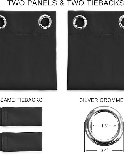 Blackout Curtains for Bedroom Thermal Insulated Light Blocking Room Darkening Curtains Solid Grommet Window Drapes for Living Room, Set of 2 Curtain Panels 62 W x 106 L inch Long Black