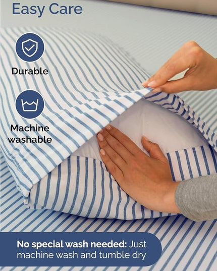 Extra Deep Queen Sheet Set - 6 Piece Breathable and Cooling Sheets - Hotel Luxury Bed Sheets Set - Easy Fit - Soft, Wrinkle Free and Comfy Sheets Set - Blue Striped Sheet Set with Extra Deep Pockets