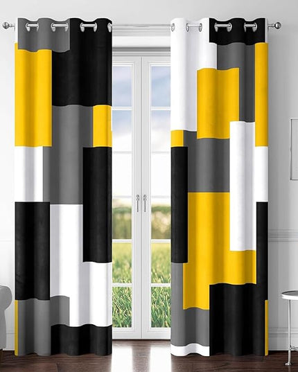 Yellow 100% Blackout Curtains for Bedroom 108 inch Extra Long 2 Panels Set Mustard Yellow Grey Modern Abstract Geometric Black Out Curtains Room Darkening Window Drapes for Living Room, 52Wx108L