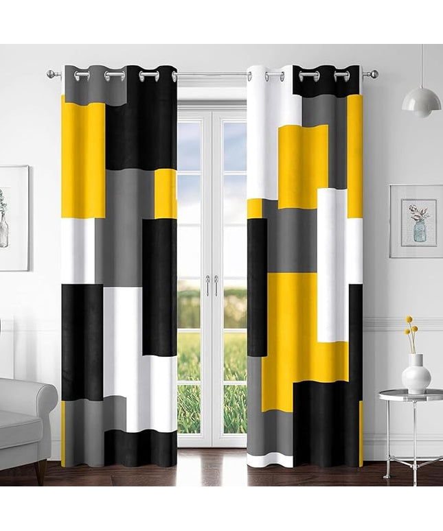 Yellow 100% Blackout Curtains for Bedroom 108 inch Extra Long 2 Panels Set Mustard Yellow Grey Modern Abstract Geometric Black Out Curtains Room Darkening Window Drapes for Living Room, 52Wx108L
