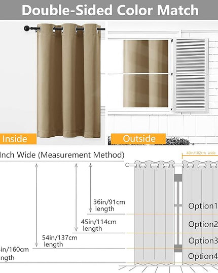 Simplebrand Taupe Room Darkening Curtains for Bedroom 45 Inches Long 2 Panels Set, Sunlight Blocking Curtains for Small Windows, Grommet Energy Saving Thermal Insulated Short Drapes, 40Wx45L