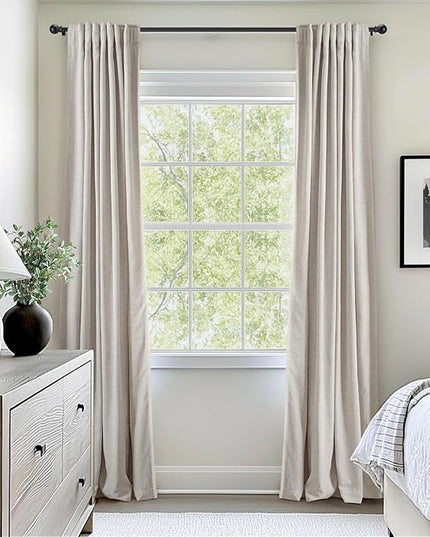 INOVADAY 100% Blackout Curtains for Bedroom, Black Out Curtains 120 Inch Long, Clip Rings Linen Blackout Drapes, Thermal Insulated Room Darkening for Living Room, 2 Panels - Beige,W50xL120