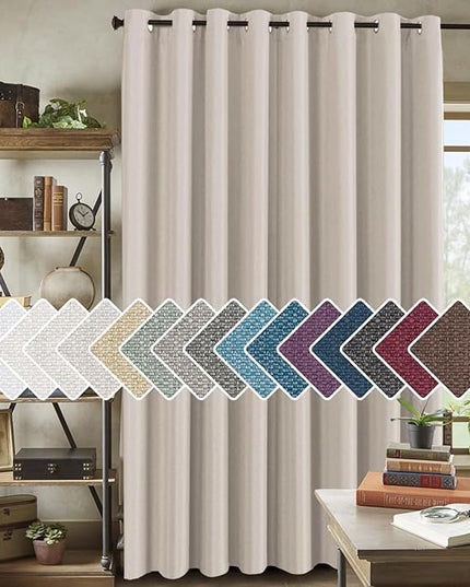 H.VERSAILTEX Wide Blackout Room Darkening Rich Quality of Textured Linen Patio Door Curtains Home Fashion Window Panel Drapes with 16 Grommets - 100 inch Wide by 96 inch Long - Heather Ivory