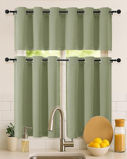 Simplebrand Sage Green Kitchen Valances for Windows 18 Inches Long 2 Pack, Room Darkening Window Valances for Living Room, Grommet Short Straight Drape Kitchen Curtains for Bedroom Kids Room, 40Wx18L