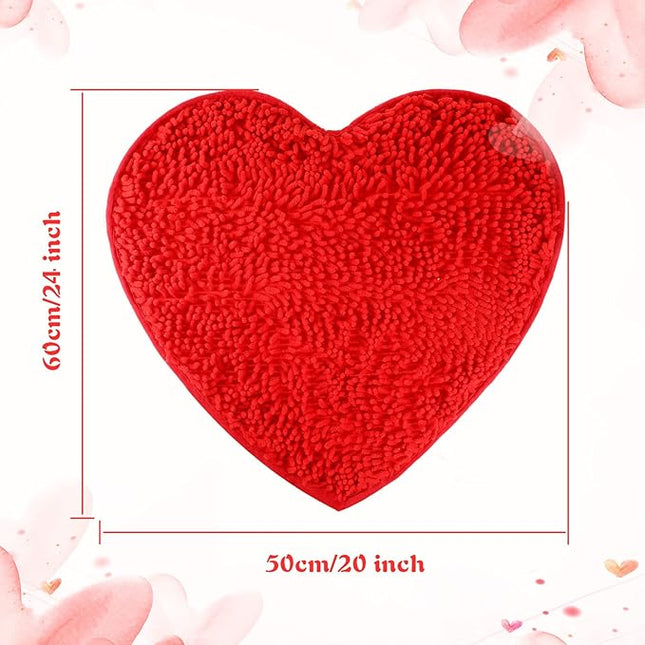Nuanchu 2 Pcs Valentine's Day Heart Shaped Rug Love Decorative Floor Mat Chenille Bathroom Rug Heart Shag Shower Non Slip Washable Mat for Floor Living Room Bathroom 20 x 24 Inches, Red and Pink
