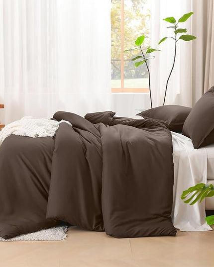 Litanika Comforters King Size Chocolate, 3 Pieces Lightweight Solid Bedding Set & Collections, All Season Fluffy Bed Set (104x90 Inches Comforter & 2 Pillowcases)