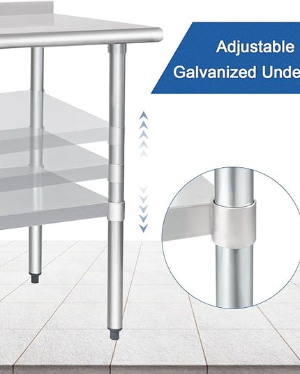 HARDURA Stainless Steel Table Prep & Work Table 24 x 30 Inches NSF Heavy Duty Commercial with Undershelf and Backsplash for Restaurant Kitchen Home and Hotel