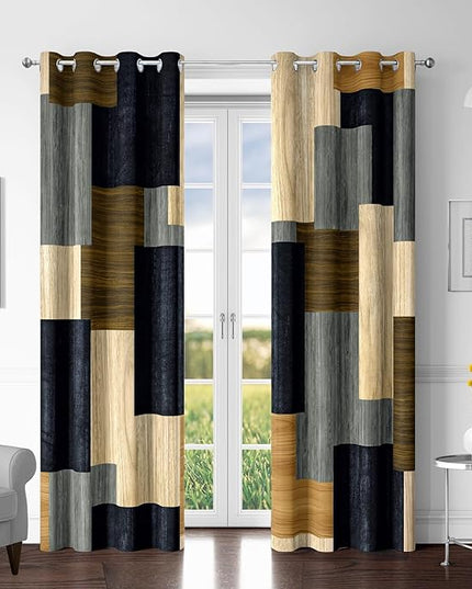 Wood Print Retro 100% Blackout Curtains for Bedroom 96 inch Long 2 Panels Set Modern Abstract Geometric Black Out Curtains Insulated Room Darkening Window Drapes for Living Room, 52Wx96L