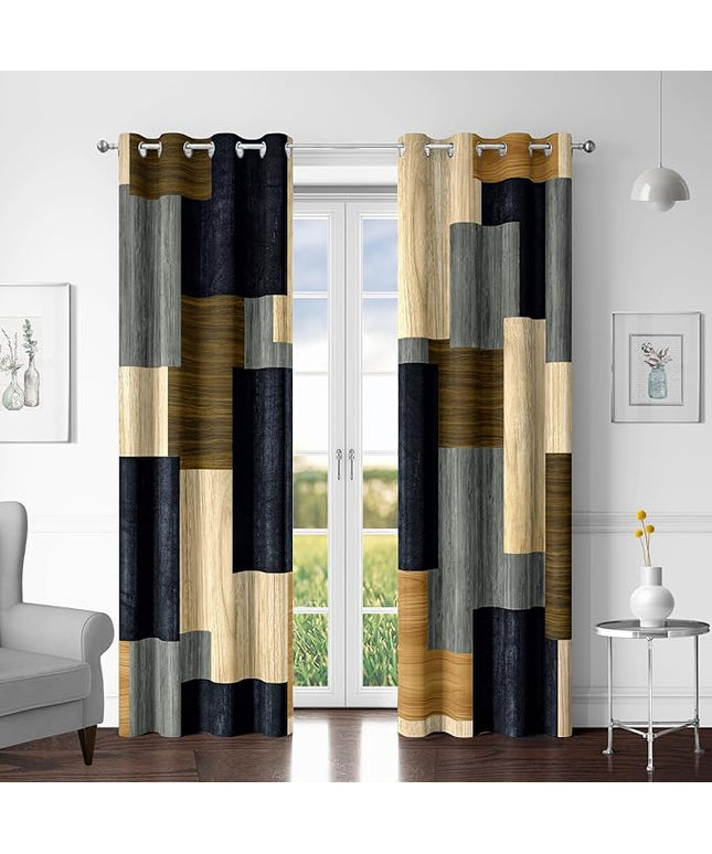 Wood Print Retro 100% Blackout Curtains for Bedroom 96 inch Long 2 Panels Set Modern Abstract Geometric Black Out Curtains Insulated Room Darkening Window Drapes for Living Room, 52Wx96L
