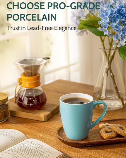 Sweese Porcelain Coffee Mugs - 16 Ounce (Top to the Rim) for Coffee, Latte, Tea, Cocoa, Set of 4, Turquoise