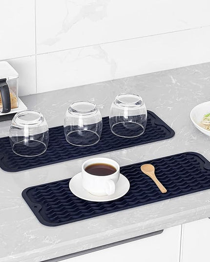 Silicone Dish Drying Mat for Multiple Usage,Easy clean,Eco-friendly,Heat-resistant Silicone Mat for Kitchen Counter,Sink,Bar,Bottle,or Cup Navy Blue M 17 inches x 6 inches