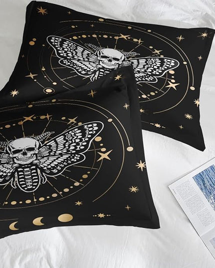 Comforter Set Twin Size, Moth Dead Sun Moon 5 Pcs Bedding for Adults, Animal Butterfly Bed Sheet Sets with Fitted Sheet Pillowcase & Sham for Bedroom Bed Decor