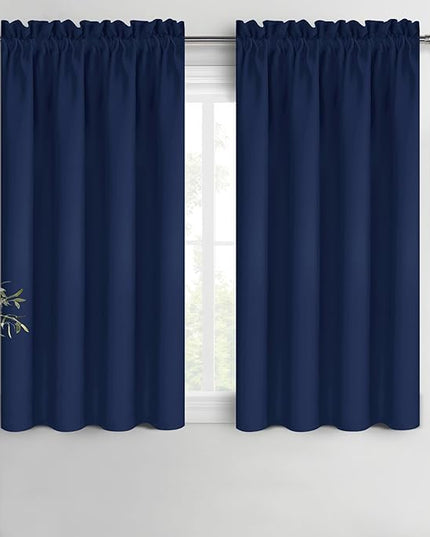 DWCN Short Blackout Curtains for Bedroom 54 Inches Long 2 Panels Set, Solid Thermal Insulated Energy Saving Window Treatment Drapes, Rod Pocket Curtains for Kids Boys Room (W42 x L54 Inch, Navy Blue)