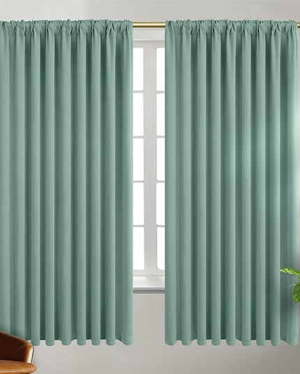 BGment Wide Blackout Curtains 63 inch - Rod Pocket and Back Tab Thermal Insulated Room Darkening Curtains for Living Room, 70 x 63 Inch, Frosty Green, 2 Window Panels