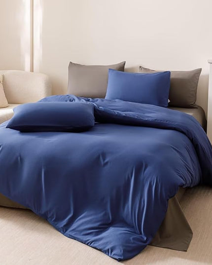 Houseri Royal Blue Comforter Set Twin Neutral Navy Bedding Vintage Japanese Style Solid Blue Farmhouse Bed Sets Twin