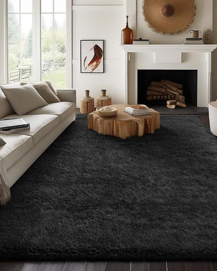 Ophanie 8x10 Black Area Rugs for Living Room, Large Shag Bedroom Carpet, Big Indoor Thick Soft Shaggy Nursery Rug, Fluffy Carpets for Boy and Girls Room Dorm Home Decor Aesthetic