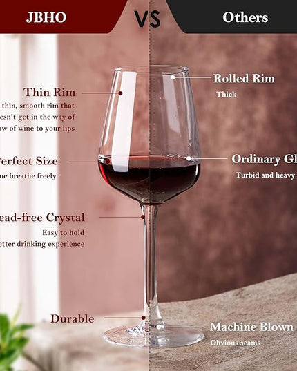 JBHO Hand Blown Bordeaux Wine Glasses - Set of 6-18 Ounce - Great Gift Packaging - Red Wine Glasses Lead-Free Premium Crystal Clear Glass