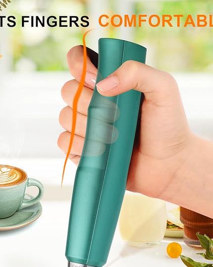 YUSWKO Green Handheld Milk Frother Wand for Coffee, Rechargeable Electric Whisk with 3 Heads 3 Speeds Drink Mixer Coffee Frother For Latte, Cappuccino, Hot Chocolate, Egg