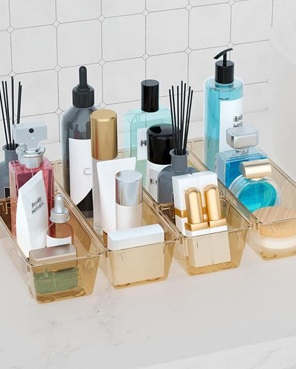 WOWBOX 6 Pack Clear Drawer Organizer Set, Acrylic Drawer Storage Trays, Storage Bins for Makeup, Cosmetics, Jewelries, Utensils, Gadgets, Office, Champagne