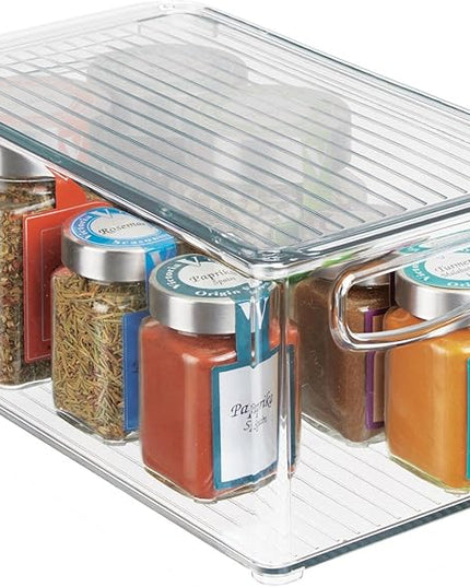mDesign Plastic Deep Storage Bin Box Container with Lid and Built-In Handles - Organization for Fruit, Snacks, or Food in Kitchen Pantry, Cabinet, or Cupboard, Ligne Collection, 2 Pack, Clear
