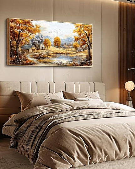QIYILEXWART Autumn Forest Wall Paintings Large Wall Art For Living Room Canvas Decor For Bedroom Ocean Inspiration Pictures Office Decorations Posters Modern Home Decor Artwork Wood Framed
