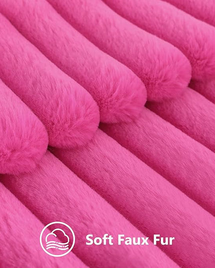 decorUhome Faux Fur Spring Throw Pillow Covers 12x20 Set of 2, Decorative Soft Plush Striped Lumbar Neutral Couch Euro Pillow Covers with Velvet Back for Sofa, Bed, Living Room Home Decor, Hot Pink