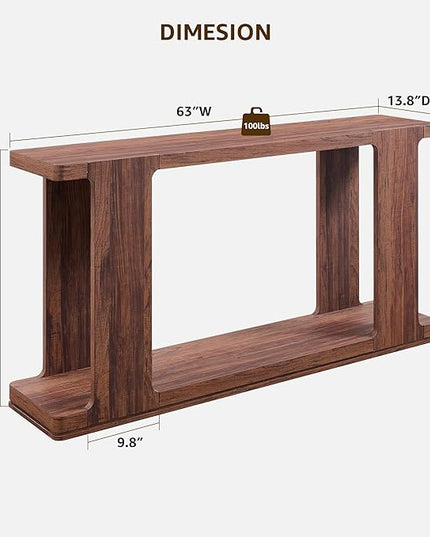 OKD 63 Inch Modern Entryway Console Table, 2-Tier Long Sofa Table Behind Couch with Curved Edge, Wood Farmhouse Narrow Entry Table for Hallway, Living Room, Foyer, Entrance, Rustic Walnut