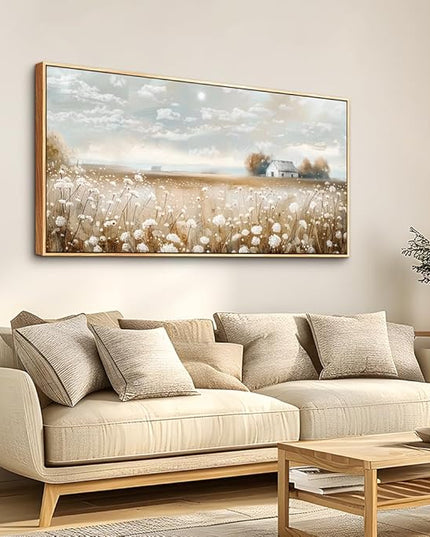 ERQINHUA Large Wall Decor Canvas Painting Wall Art For Living Room Decor White Flowers Landscape Painting Wood Frame DecorPrint Artwork For Dining Room Bedroom Bathroom Kitchen Home Decor 24x48 In