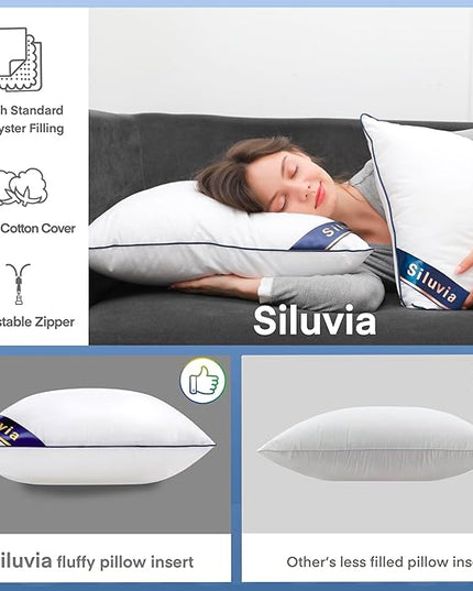 Siluvia Decorative 20x20 Pillow Inserts Set of 4 - Square Throw 20 Pillows with 100% Cotton Cover for Sofa, Couch, and Bed - White