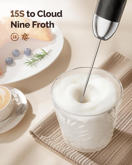 Maestri House Rechargeable Milk Frother with Stepless Speed Control, LunaFro 2.0 Handheld Electric Foam Maker Waterproof Drink Mixer Foamer for Lattes, Cappuccino