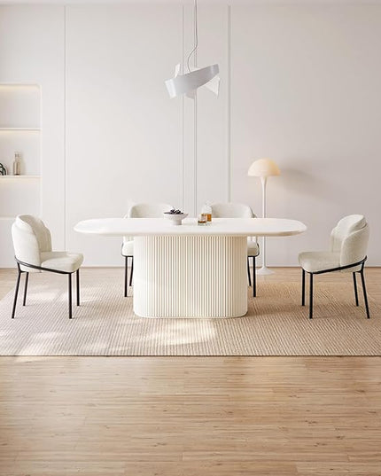 Guyii 7-Piece Oval Dining Table Set, 70" Modern Kitchen Table with 6 Chairs, Indoor Rectangular Dining Room Tables for Kitchen, Living Room, Cream White
