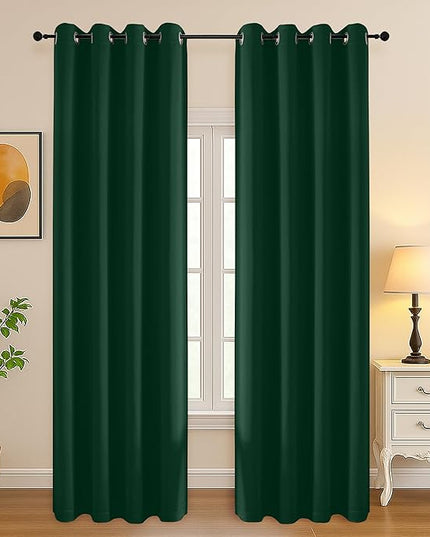 Simplebrand Ever Green Curtains for Bedroom Living Room 96 Inches Long 2 Panels Set, Room Darkening Thermal Insulated Curtains & Drapes, Solid Grommet Noise Reducing Window Treatment, W50 x L96 Inch